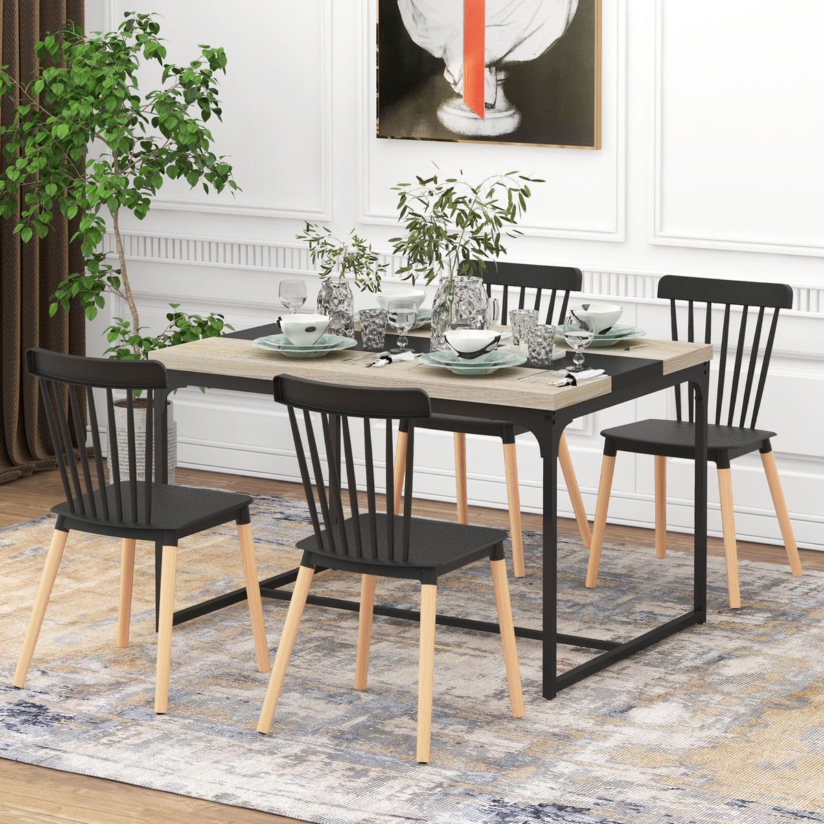 Table de salle à manger pour 6 personnes, style industriel en métal noir et bois, dim. 120L x 89l x 75,5H cm-5