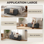 Banc de rangement pouf salon bout de lit coffre de rangement pour salon, chambre, entrée, 100 x 40 x 44 cm, gris foncé-7