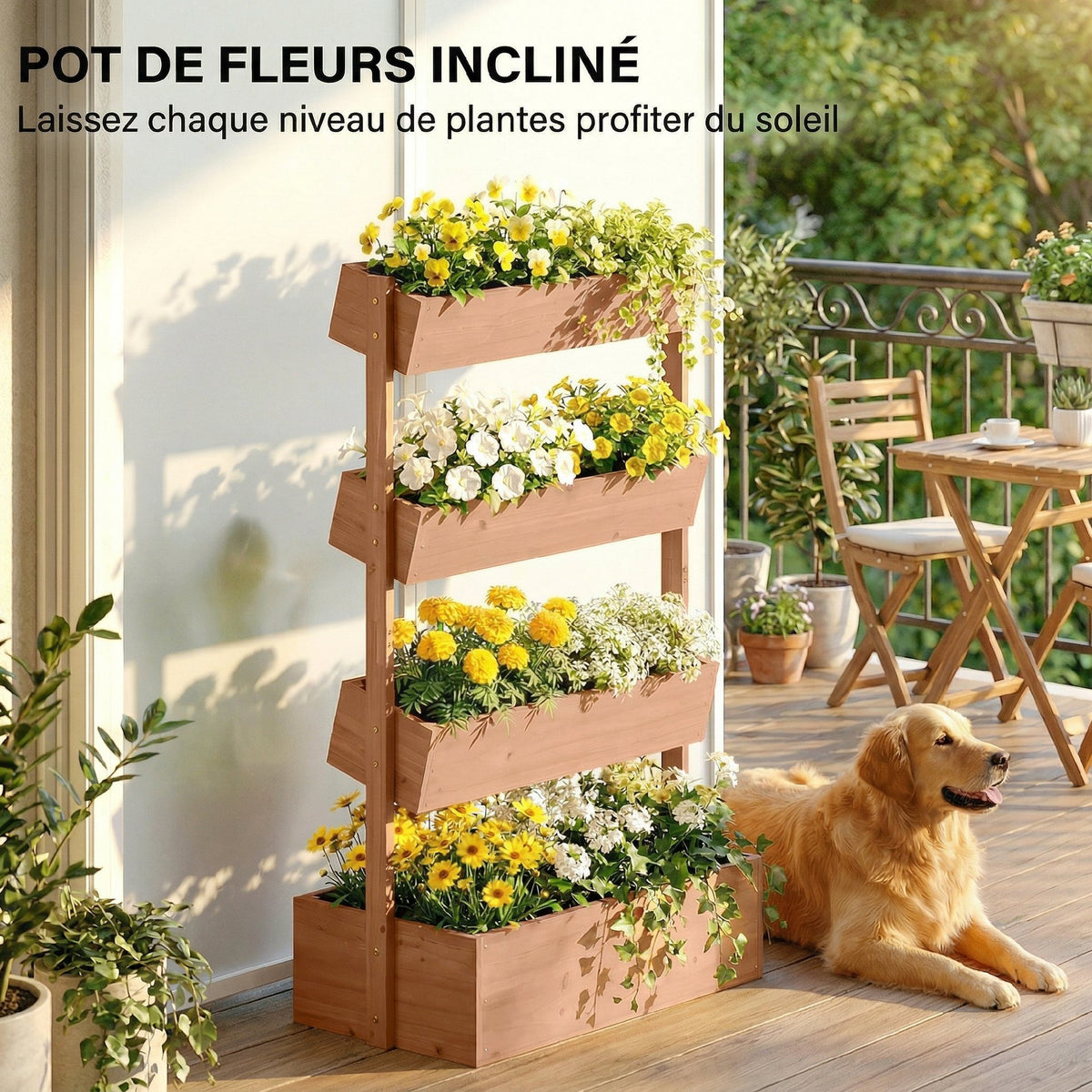 Jardinière Surélevée en Bois avec 4 Étages, avec Trous de Drainage et Doublure en Tissu, 85x45x140cm, Marron-4