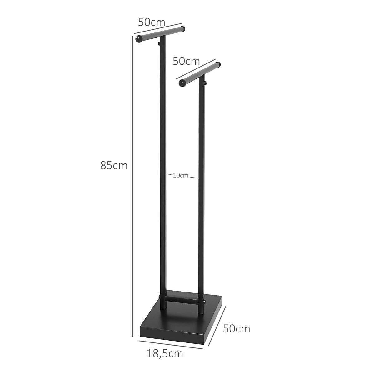 Porte-serviettes sur pied autoportant 2 niveaux en métal pour la salle de bain, dim. 50l x 18,5P x 85H cm, noir-2
