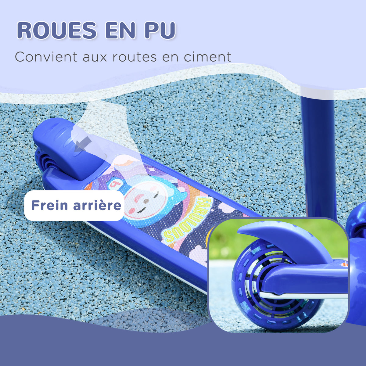 Trottinette enfant 3 Roues Lumineuses LED Hauteur Guidon réglable frein à Friction arrière de 2 à 6 ans Bleu-4