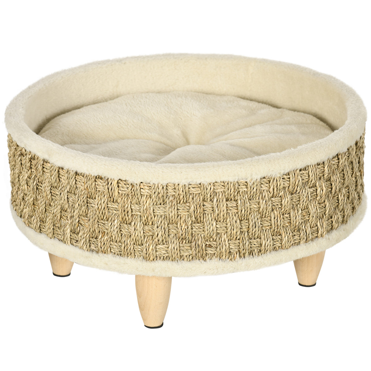 Panier rond chien sur pieds style cosy chic grand confort coussin moelleux intégré Ø 48 x 24,5H cm beige-0
