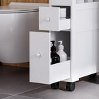 Meuble de rangement de salle de bain sur roulette armoire WC toilettes étagère ouverte 2 tiroirs 16 x 52 x 71,5 cm blanc-7