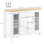 Buffet salon, meuble de rangement avec 1 placard double porte, 2 placards à porte vitrée, 2 tiroirs et étagère réglable, style moderne, buffet salle à manger et cuisine, 120x40x90cm, blanc-2