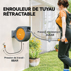 Enrouleur Tuyau Arrosage Mural 30 m x Ø 15 mm Dévidoir Automatique de Tuyaux d'Eau Rétractable Automatique orange-3