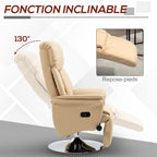 Fauteuil inclinable pivotant repose-pied réglable accoudoirs piètement acier chromé revêtement synthétique PU beige-3