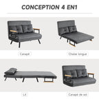 Canapé convertible 2 places avec dossier réglable sur 5 niveaux et 2 coussins rembourrés pour salon, chambre d'amis-3