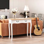 Table Console Table d'entrée Bout de Canapé Style Mexicain 2 tiroirs dim. 87L x 34l x 78H cm MDF Bois Massif pin Clair Blanc-8
