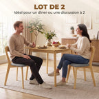 Lot de 2 Chaises de Salle à Manger, Chaises Cuisine, Assise Rembourrées en Lin, Dossier Incurvé, Gris et Bois Naturel-3