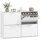 Armoire à Chaussures Meuble à Chaussures Grande Taille dim. 120L x 24l x 81H cm 4 Portes abattantes Double Niveau en Bois Blanc-0