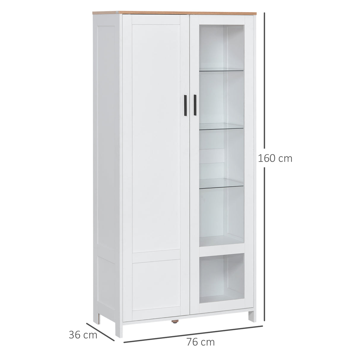 Buffet de cuisine armoire de cuisine meuble vitrine 7 étagères dont 3 étagères en verre 76 x 36 x 160 cm blanc-2