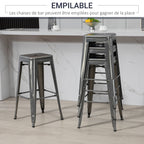 Lot de 4 tabourets de bar industriel empilables hauteur assise 76 cm métal argent-5