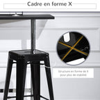 Lot de 4 tabourets de Bar Empilable Chaise de Bar Industriel avec Repose-Pied Hauteur d'Assise 76 cm, cadre en métal, style rétro, pour salle à manger, balcon, bistrot ou bar, Noir-4