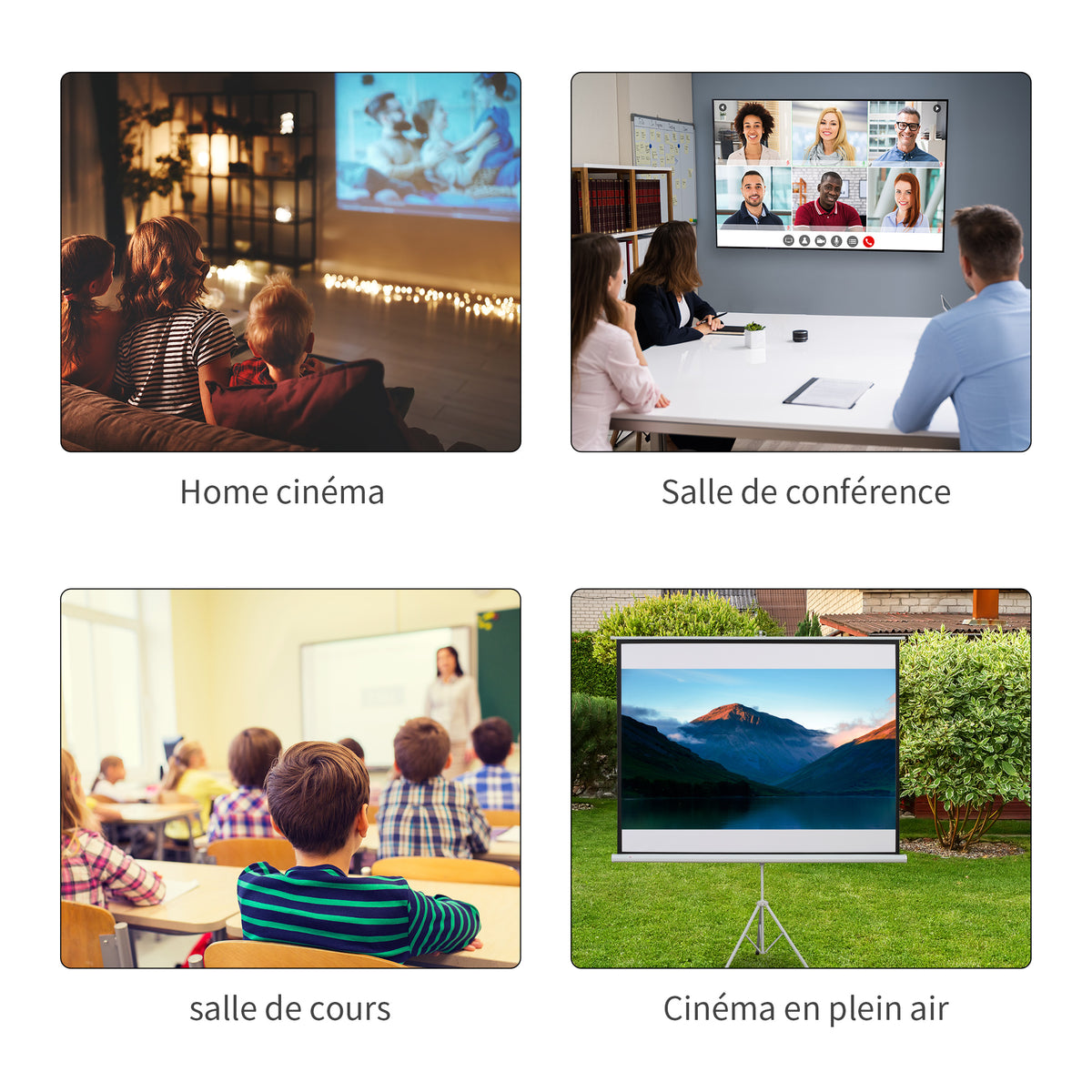 Écran de Projection avec Trépied Pliable 84 Pouces 4K HD 4:3, 180L cm, Écran Vidéoprojecteur, Hauteur Réglable, Angle de Vision 160°, pour Home Cinéma, Films en Intérieur/Extérieur, Blanc-7