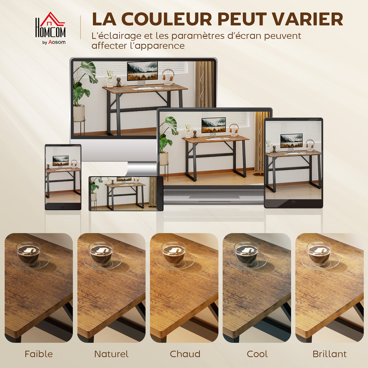 Bureau d'Ordinateur 120 cm, Bureau Simple, Pieds Réglables, pour Petit Espace, Travail à Domicile, Étude, Brun Rustique-5