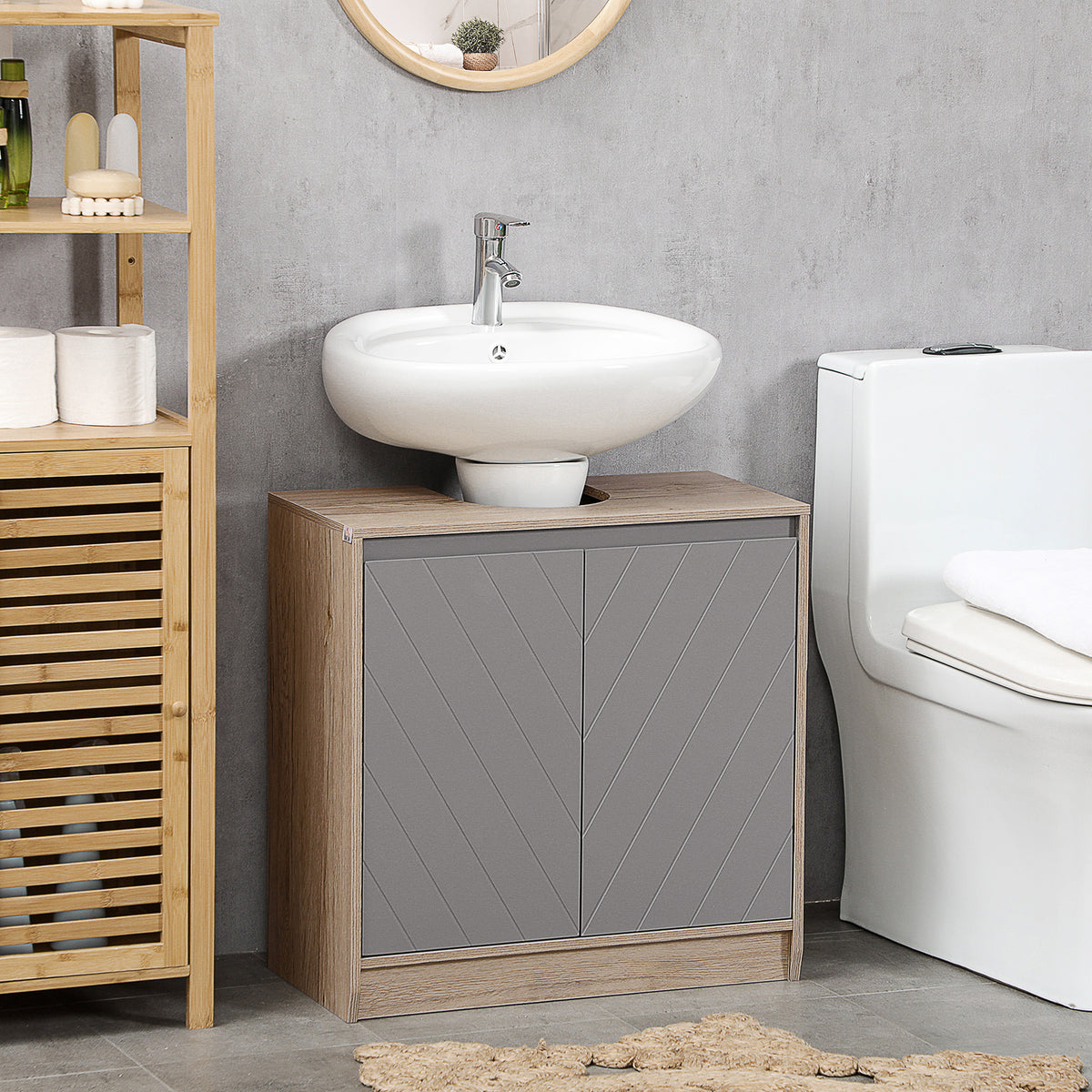 Meuble salle de bain sous Lavabo - meuble sous-vasque - placard 2 portes avec étagère - 60L x 30l x 59,8H cm-9