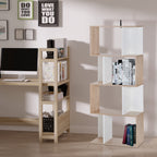 Bibliothèque à 4 niveaux, meuble de rangement en forme de S avec étagères, étagère de rangement pour salon, chambre bureau, 60 x 24 x 148 cm, bois naturel et blanc-9