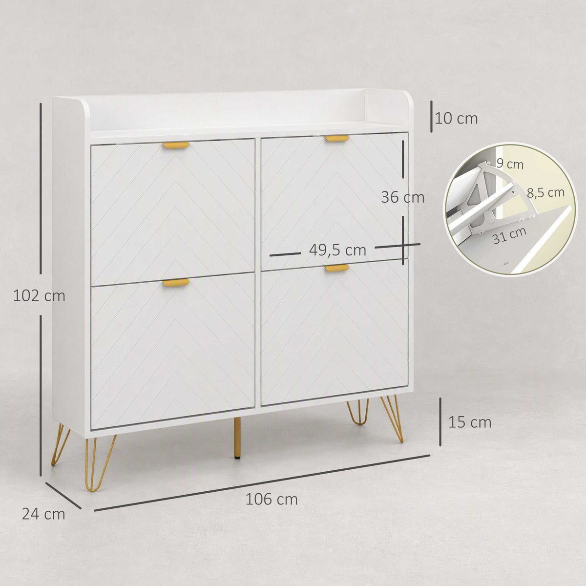 Meuble à chaussures 4 abattants, avec étagère réglable, rangement chaussure 106 x 24 x 102 cm, blanc-2