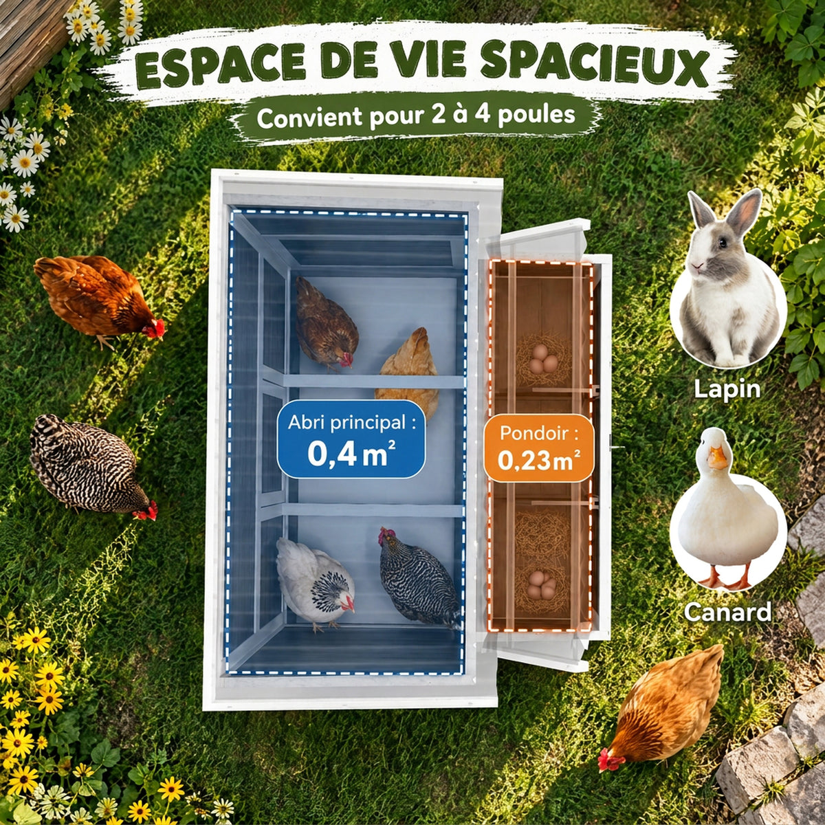Poulailler en bois XL avec nichoir 3 compartiments tiroir amovible toit imperméable porte-rampe 100x86x100cm gris-3