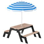 Table de pique-nique enfants avec parasol, 3 en 1 salon de jardin en bois pour enfants 3-6 ans avec 2 boîtes, naturel-0