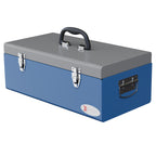 Caisse boite à outils en métal transportable avec 3 poignées, 2 loquets, dim. 50L x 26l x 18,5H cm, bleu-0