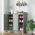 Meuble de rangement à chaussures pour entrée avec 4 compartiments ouverts et placard double porte - étagère réglable-8
