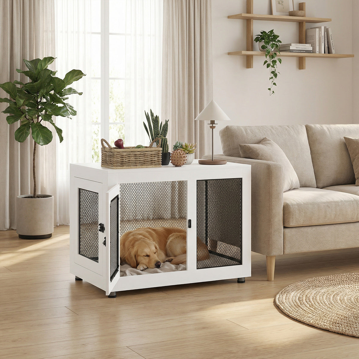Cage pour chien cage de chien sur pied avec coussin amovible acier noir et blanc - 94 x 60 x 71,5 cm-9