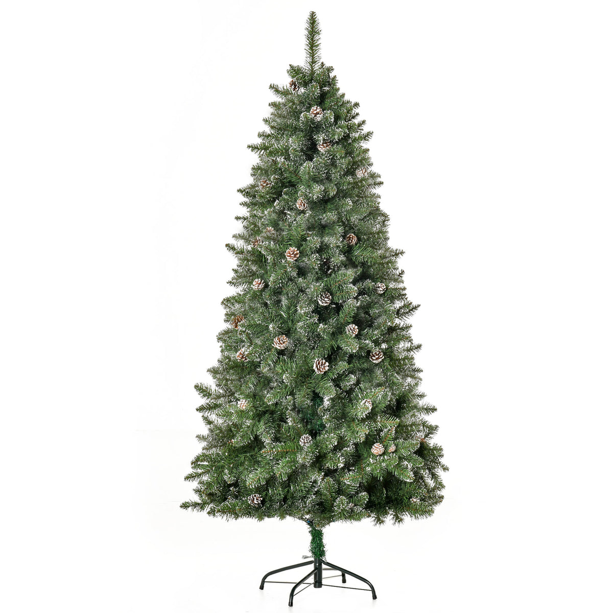 Sapin de Noël Artificiel Aspect enneigé 180H cm 50 Pommes de pin 718 Branches épines Imitation Nordmann Grand réalisme-0
