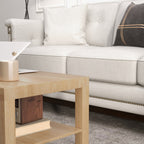 Table basse de salon, table d'appoint rectangulaire à 2 niveaux avec étagère de rangement, 90x45x44,5cm, bois naturel-7