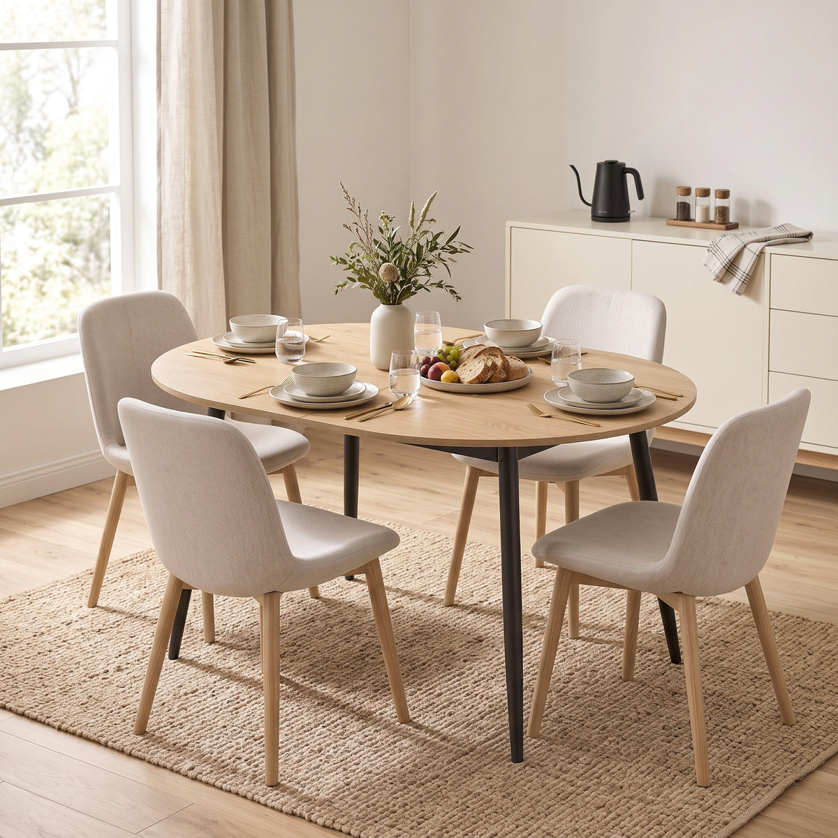 Table à manger extensible ovale pour 4 à 6 personnes, table de cuisine 120-160 cm, bords arrondis, chêne-8