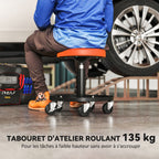 Tabouret d'atelier à 5 roulettes pivotantes 360°, hauteur réglable 38-50 cm, avec plateau, 38 x 38 x 38-50 cm, orange-3