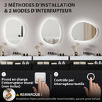 Miroir salle de bain avec éclairage LED 80 x 60 cm, miroir lumineux mural avec antibuée, mémoire, IP44, argenté-6
