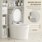 Meuble WC dessus de toilette meuble salle de bain avec placard à porte double et porte-papier 80x19,5x170cm blanc-5
