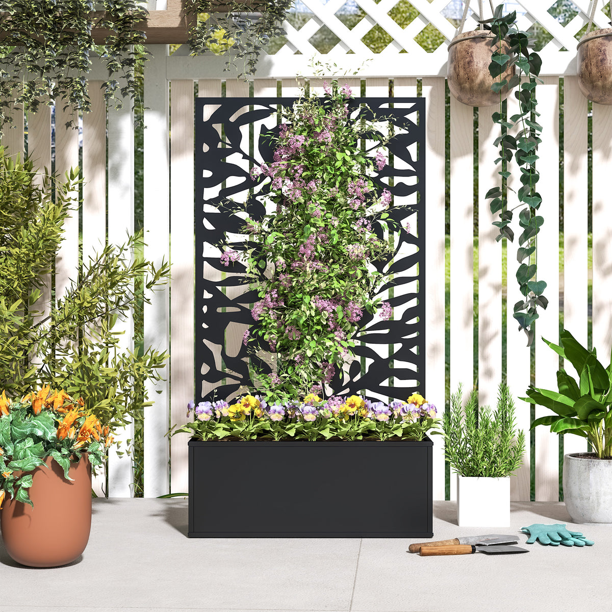 Jardinière avec treillis bac à fleurs rectangulaire grande taille panneau d'intimité métal 61 x 23 x 113 cm noir-7
