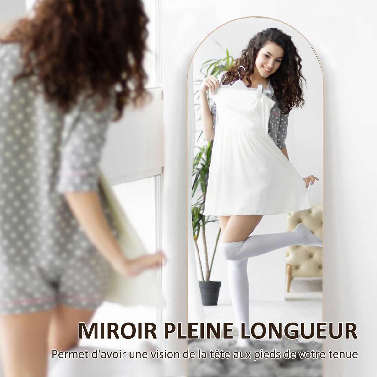 Miroir en pleine longueur 50 x 150 cm miroir sur pied grand miroir mural sans cadre pour salon, ton doré-3