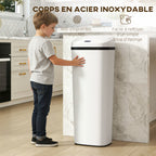 Poubelle cuisine automatique 50L en acier inoxydable, poubelle à capteur de mouvement sans contact, 33x25x84cm, blanc-6