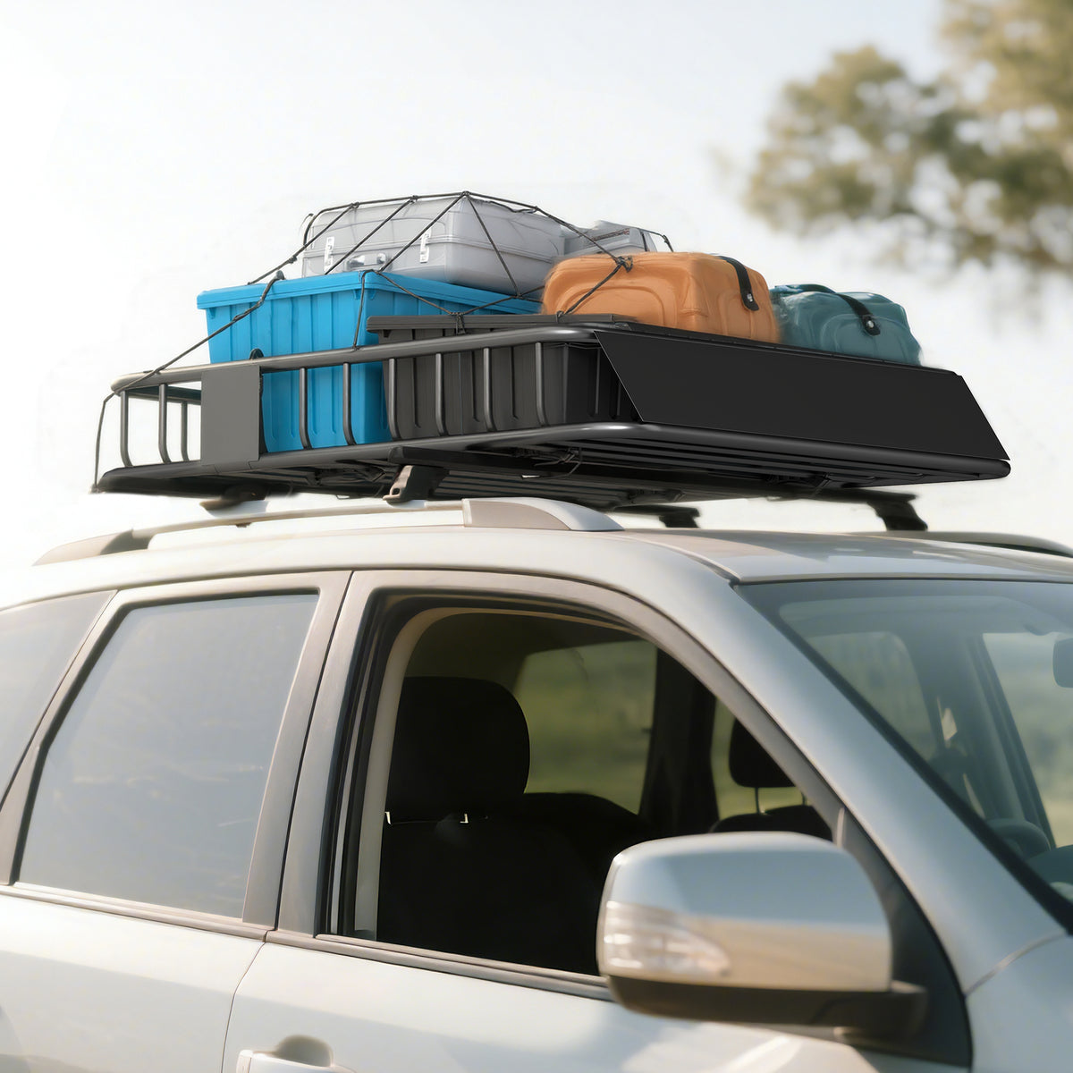 Porte-bagage pour voiture universel, galerie de toit pour voiture en acier charge 90,7 kg 110,5 x 99,5 x 18,5 cm, noir-1