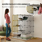 Cage pour chat d'intérieur parc pour chat en acier à 4 niveaux DIY avec 5 portes hamac 1-3 chats 105 x 70 x 140 cm noir-5