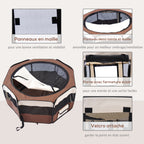 Parc enclos pliable pour chien chat petits animaux octogonal en tissu Oxford et acier Ø 90 x 41H cm marron beige-5
