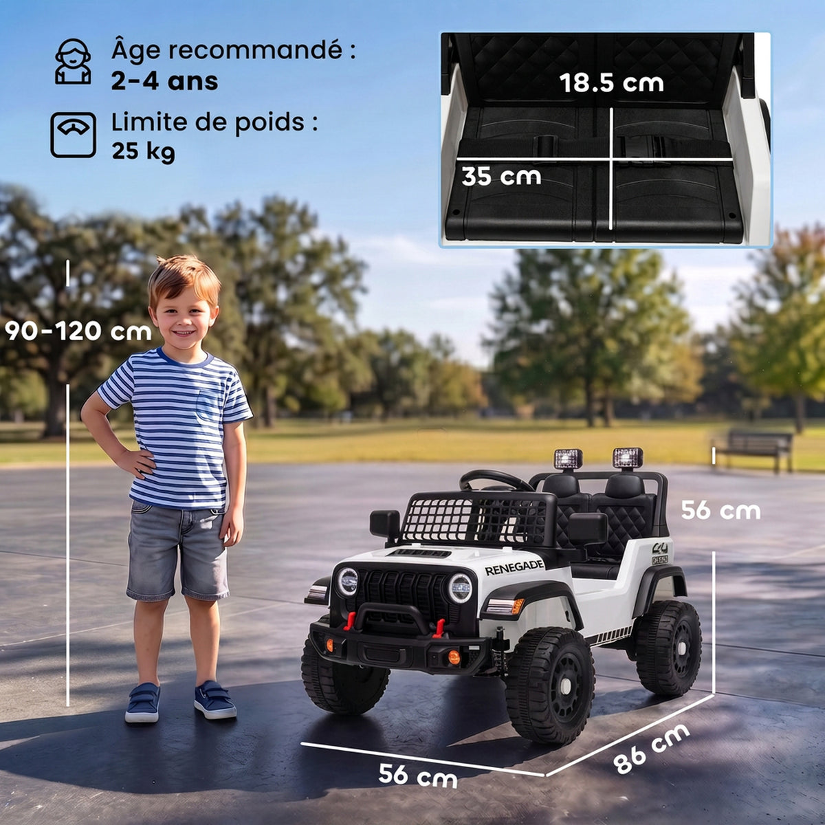 Voiture Électrique Enfants 12V, Télécommande, Batterie Lithium, Démarrage Progressif, Suspension 4 Roues, Blanc-2