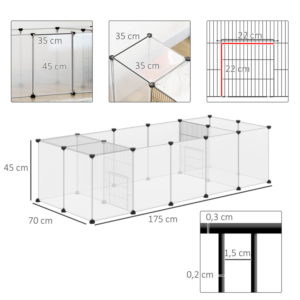 Lot de 2 enclos parc modulable pour petits animaux 40 panneaux pour lapin hamster chiot cochon 175 x 70 x 45 cm blanc-2