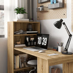 Bureau Informatique avec étagère de rangement Bureau d'angle bibliothèque adjacente Multi-rangements Chêne-8