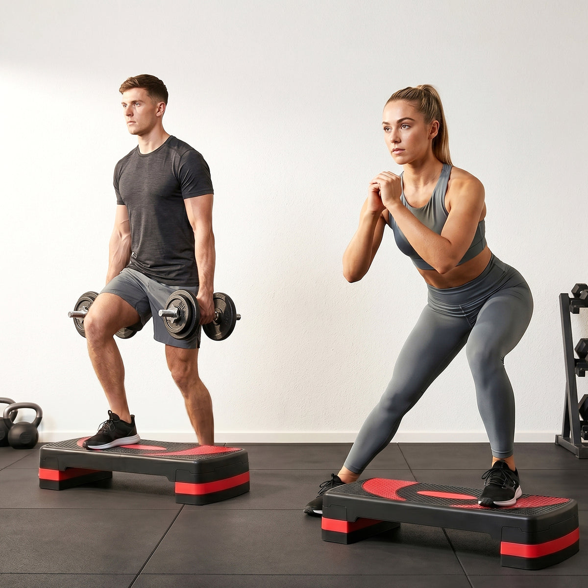 Stepper fitness aérobic hauteur réglable surface antidérapante 80 x 31 x 20 cm noir rouge-8
