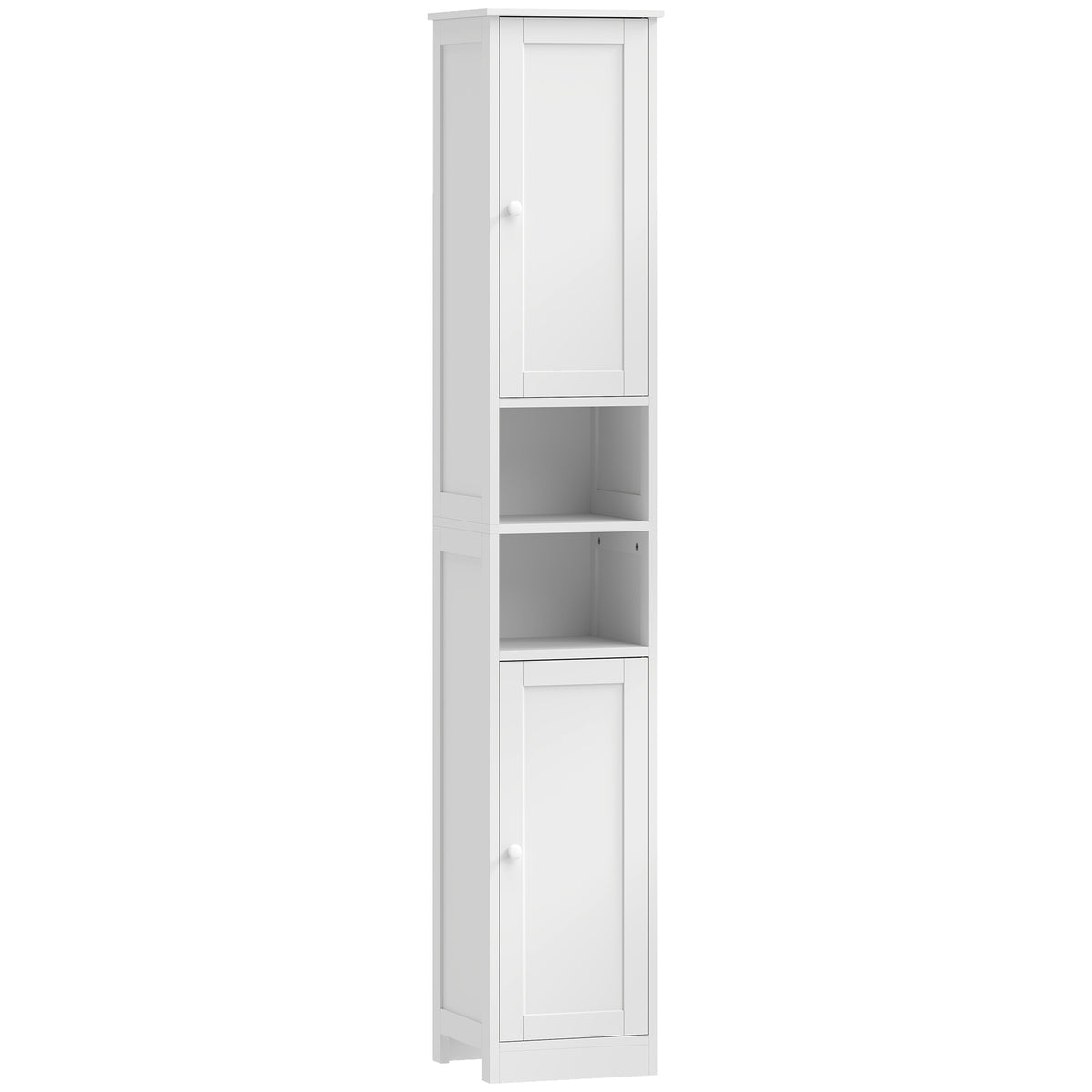 Meuble de salle de bain haut, meuble de rangement avec 2 portes, 2 compartiments ouverts, étagère réglable, blanc-0