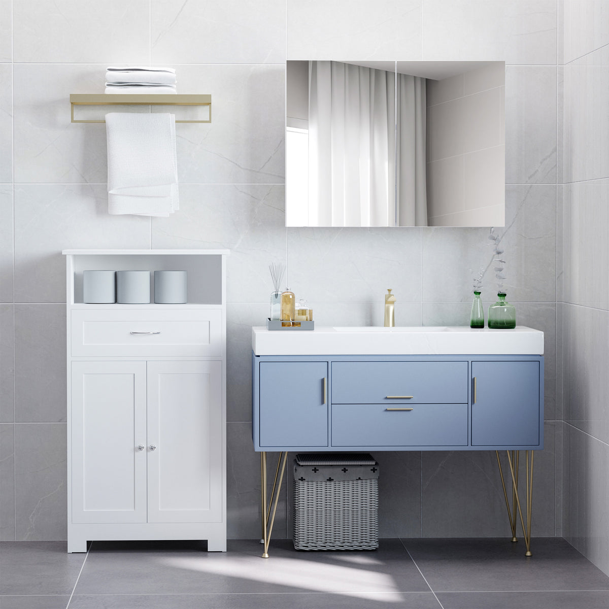Armoire murale salle de bain avec miroir, 80 x 15 x 60 cm, meuble salle de bain, armoire de toilette avec double portes et étagères réglables, blanc-9
