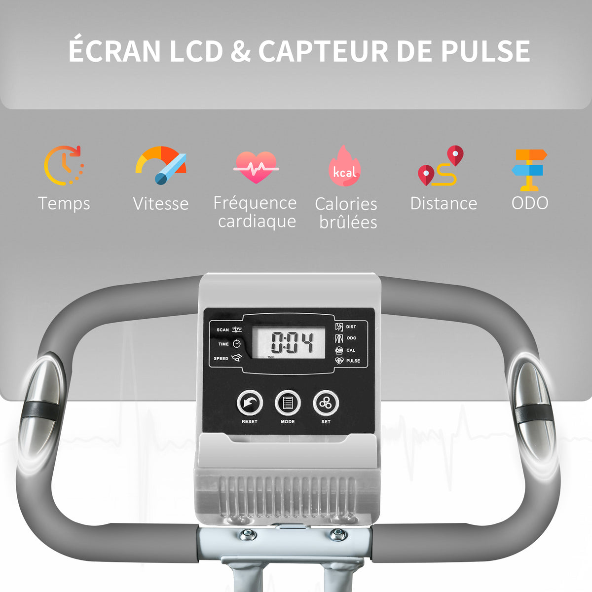 Vélo d'appartement pliant 8 niveaux de résistance magnétique dossier selle réglable poignées ergonomiques noir gris-3