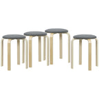 Ensemble de 4 tabourets empilables ronds sans dossier avec assise rembourrée, 40 x 40 x 45 cm, gris-0