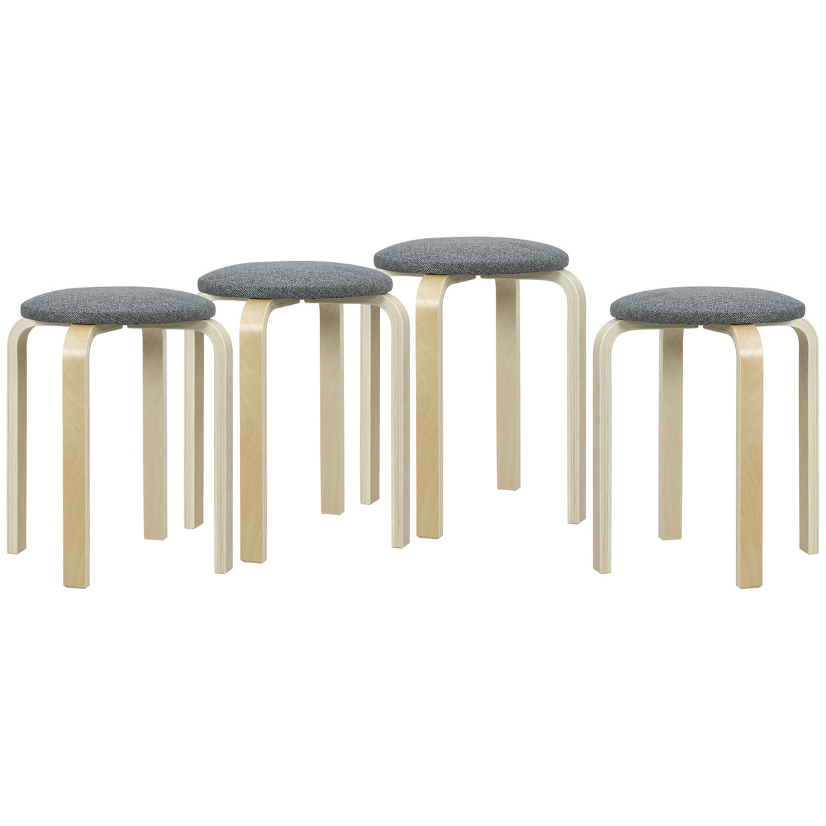 Ensemble de 4 tabourets empilables ronds sans dossier avec assise rembourrée, 40 x 40 x 45 cm, gris-0