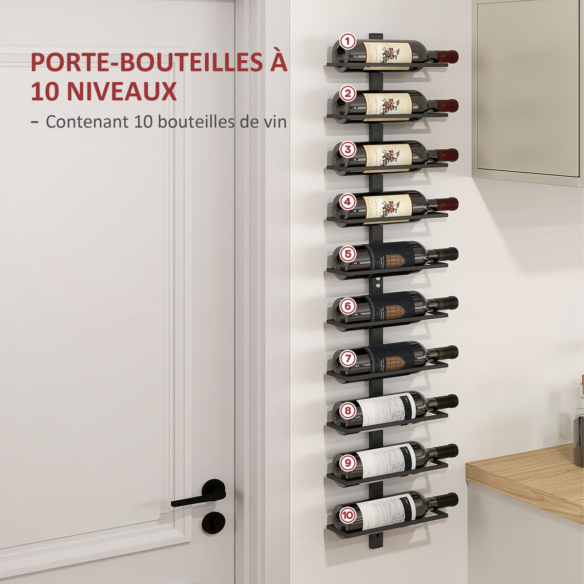 Porte bouteille mural en acier pour 10 bouteilles, pour cuisine, bar, salle à manger, cave, noir-3