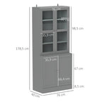 Bibliothèque vitrine, meuble de rangement à 6 niveaux avec 4 portes dont 2 en verre trempé, étagères réglables, gris-2